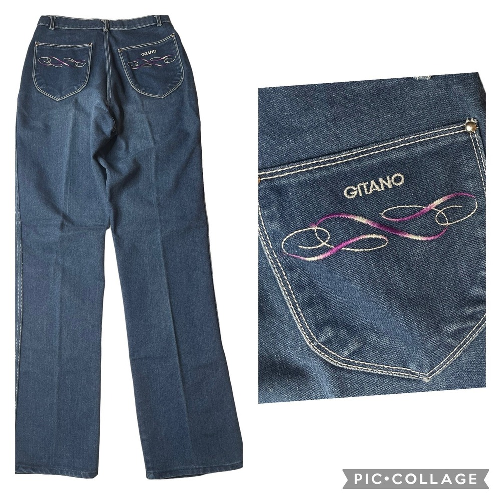Vtg 70s 80s Gitano Purple Embroidered Pocket High Waist Mom Jeans Sz 10 26"W